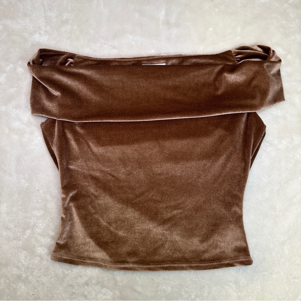 Reformation Brown Cello Knit Velvet Off the Shoulder Top Size Small - Picture 2 of 12